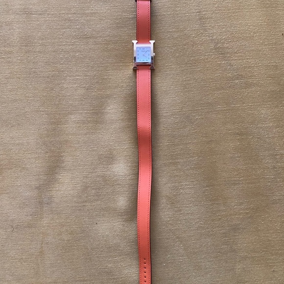 Hermes Heure H Mini Watch - Orange with Gold Face and Double-Length Strap - Picture 7 of 8